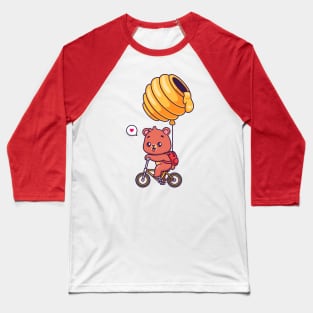 Cute Bear Riding Bicycle With Honeycomb Balloon Cartoon Baseball T-Shirt